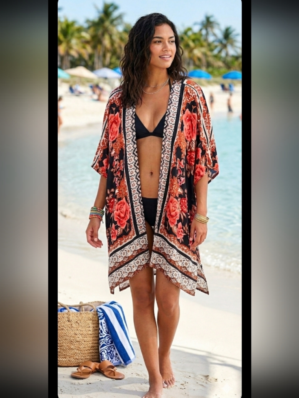 #25 Angie Rose Black White Pink Kimono size Medium